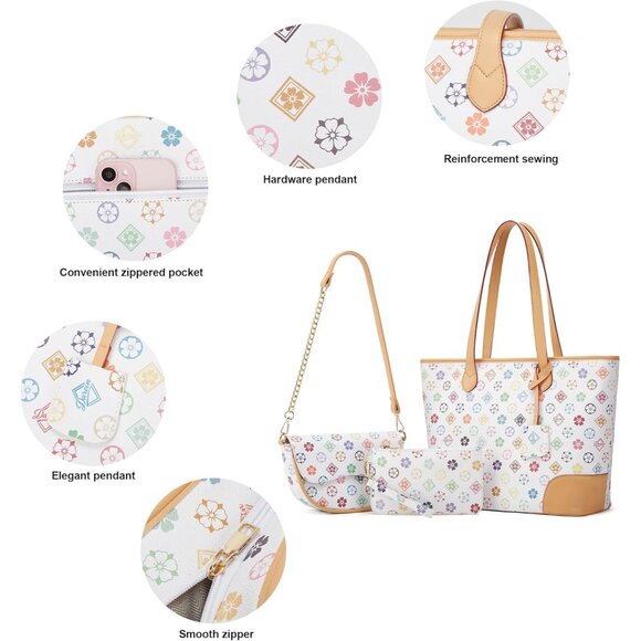 Elegant 3pcs PU Leather Tote and Hobo Bag Set for Modern Women - Tricolor - Picture 2 of 6